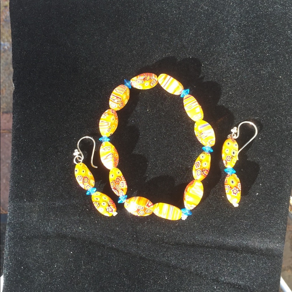 Murano Glass Bead bracelet & 925 SS earrings